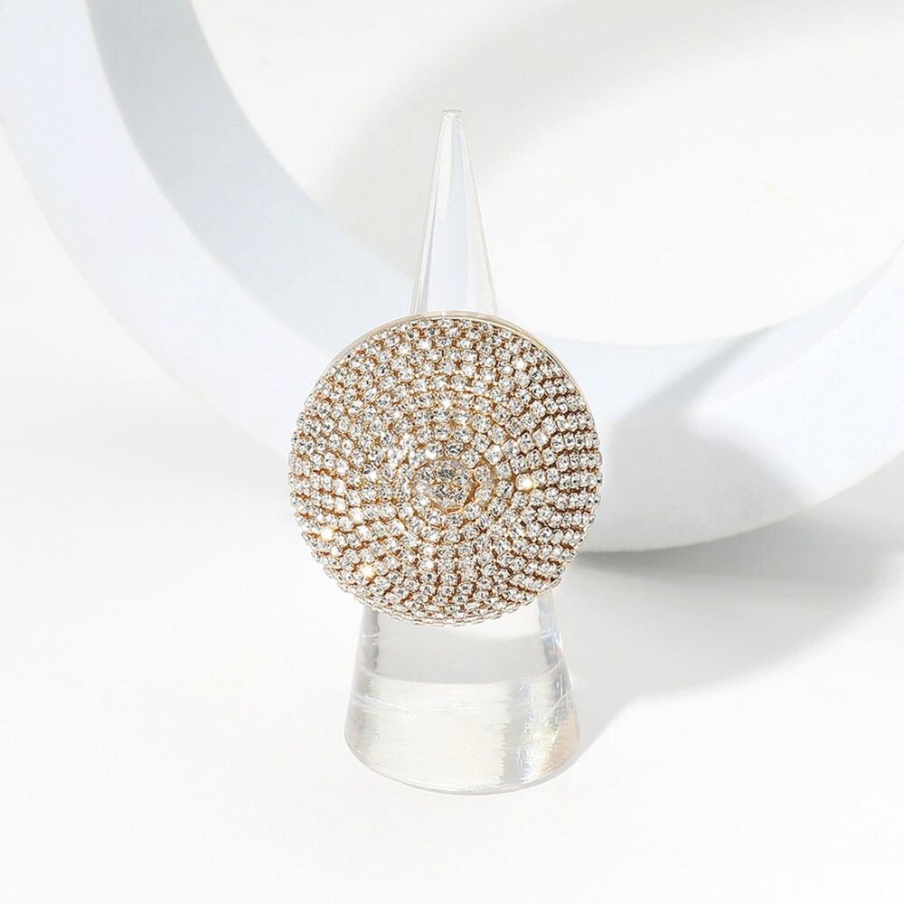 Gold Rhinestone Crystal Stretch Ring Sparkling Dome Fashion Cocktail Jewelry
